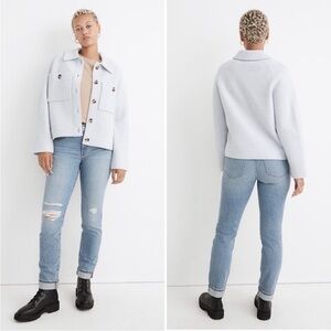 Madewell | Wool Crop Shirt Jacket Sweater Shacket Cropped Blue Pocket XS S 0 2